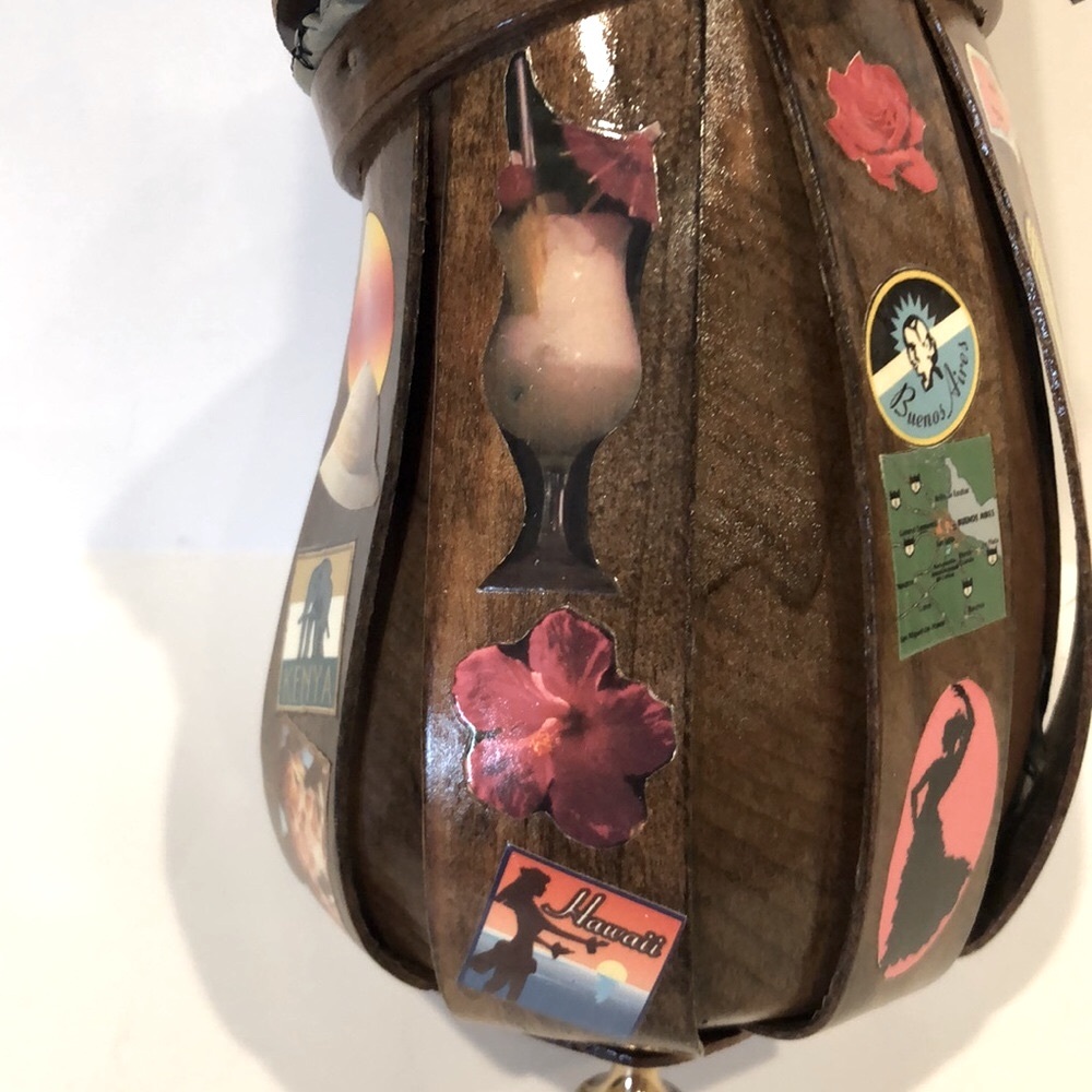 KATIE BAG VINTAGE - HAND CRAFTED DECOUPAGE WOODEN JETSETTER  BAG - Picture 9 of 14